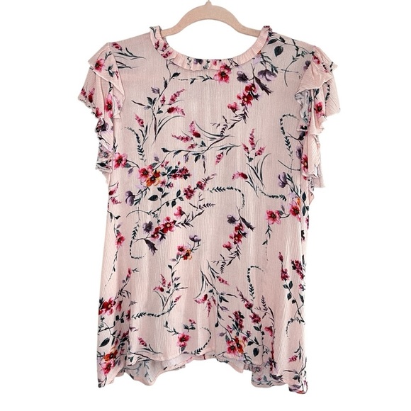 HAPTICS Pink Floral Double Ruffle Flutter Sleeve Blouse, Small - Picture 1 of 8